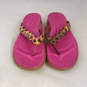 CROCS Pink Flip Flops with Floral Straps